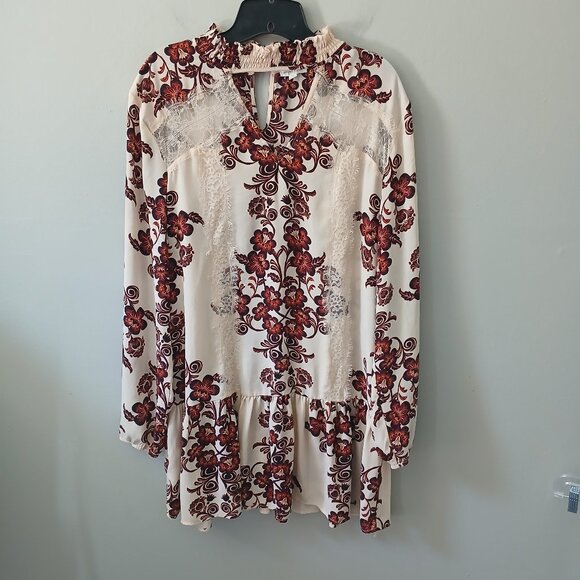 Skylar and Jade Dress Size XL Bohemian Floral Lace Long Sleeve Cream‎ Sheer Midi - Picture 1 of 12